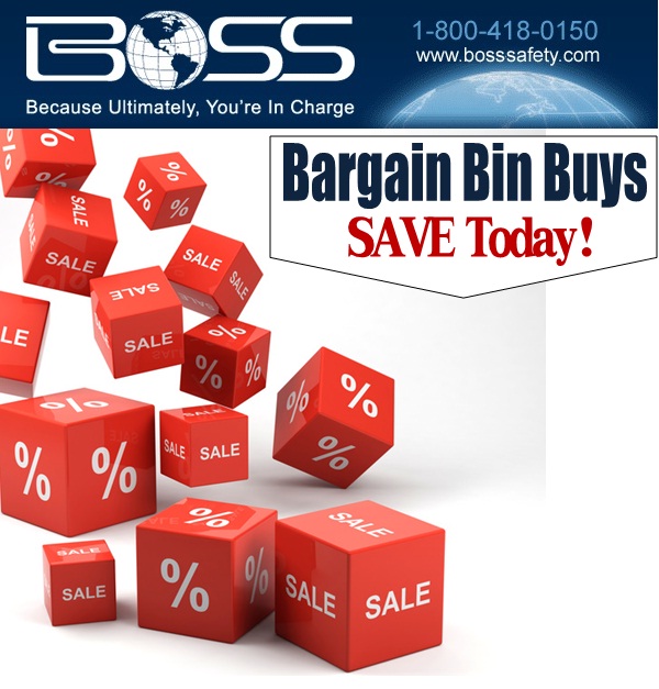 Boss Safety Products Bargain Bin Buys Sales.  Checkout all the discounted products in our bargain bin and take an additional 10% off.  Limited time so act fast.