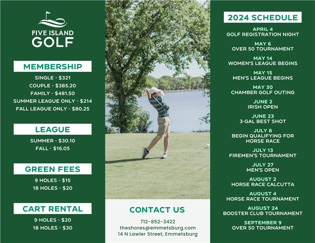 Five Island golf membership rates and tournament dates