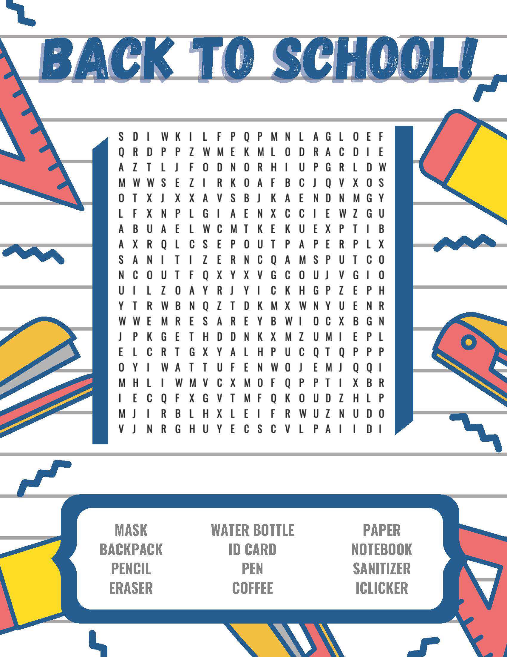 Download Back To School themed word search puzzle.
