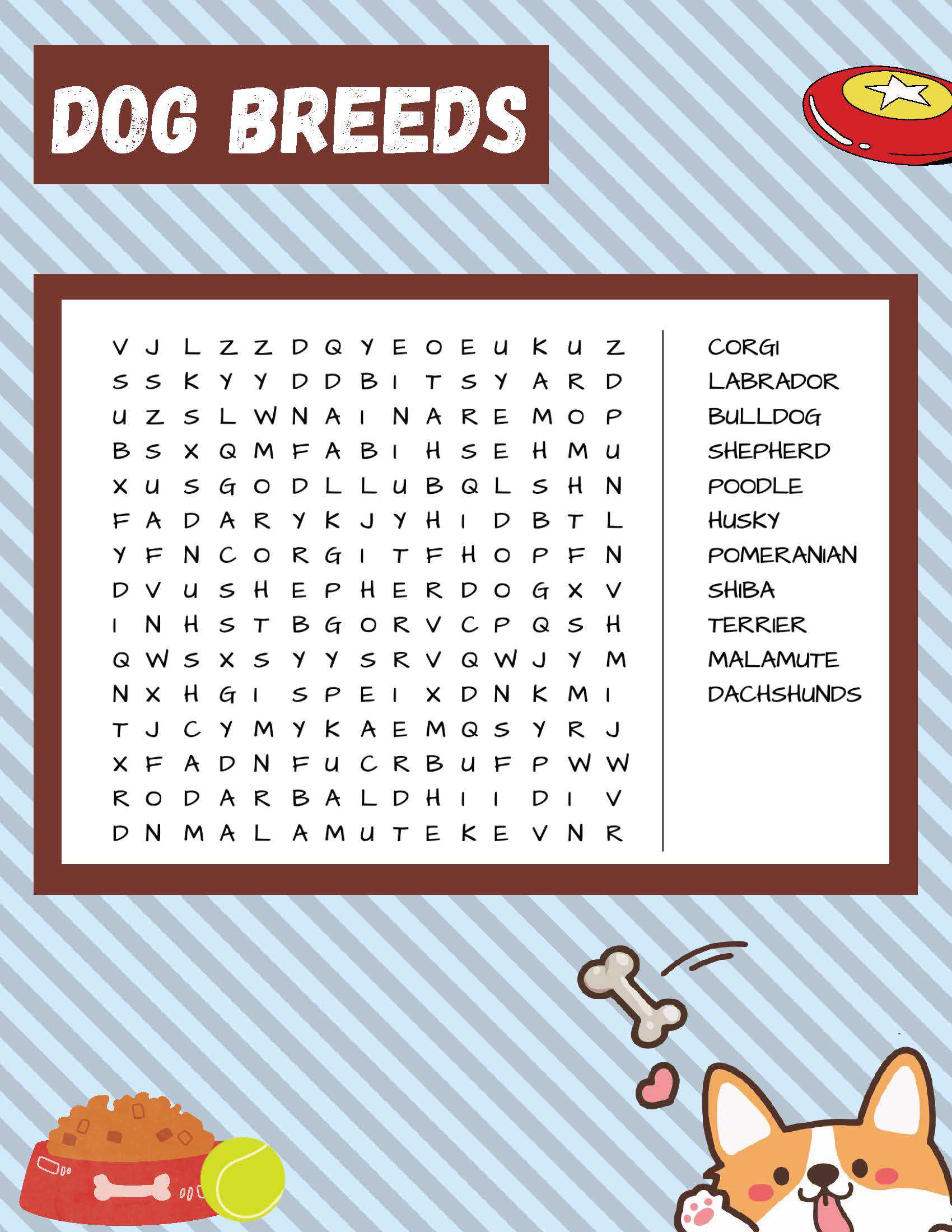 Link to download Dog Breeds word search.