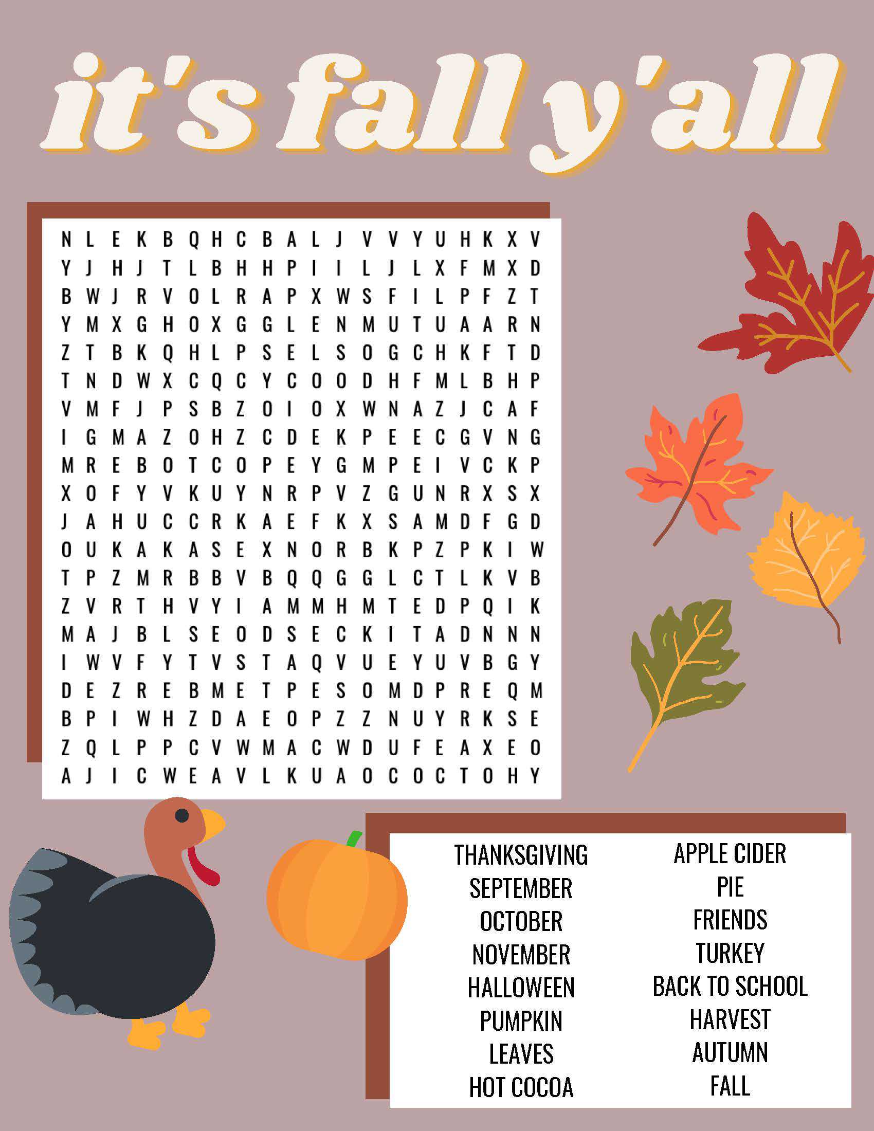 Link to download 'it's fall y'all' word search.