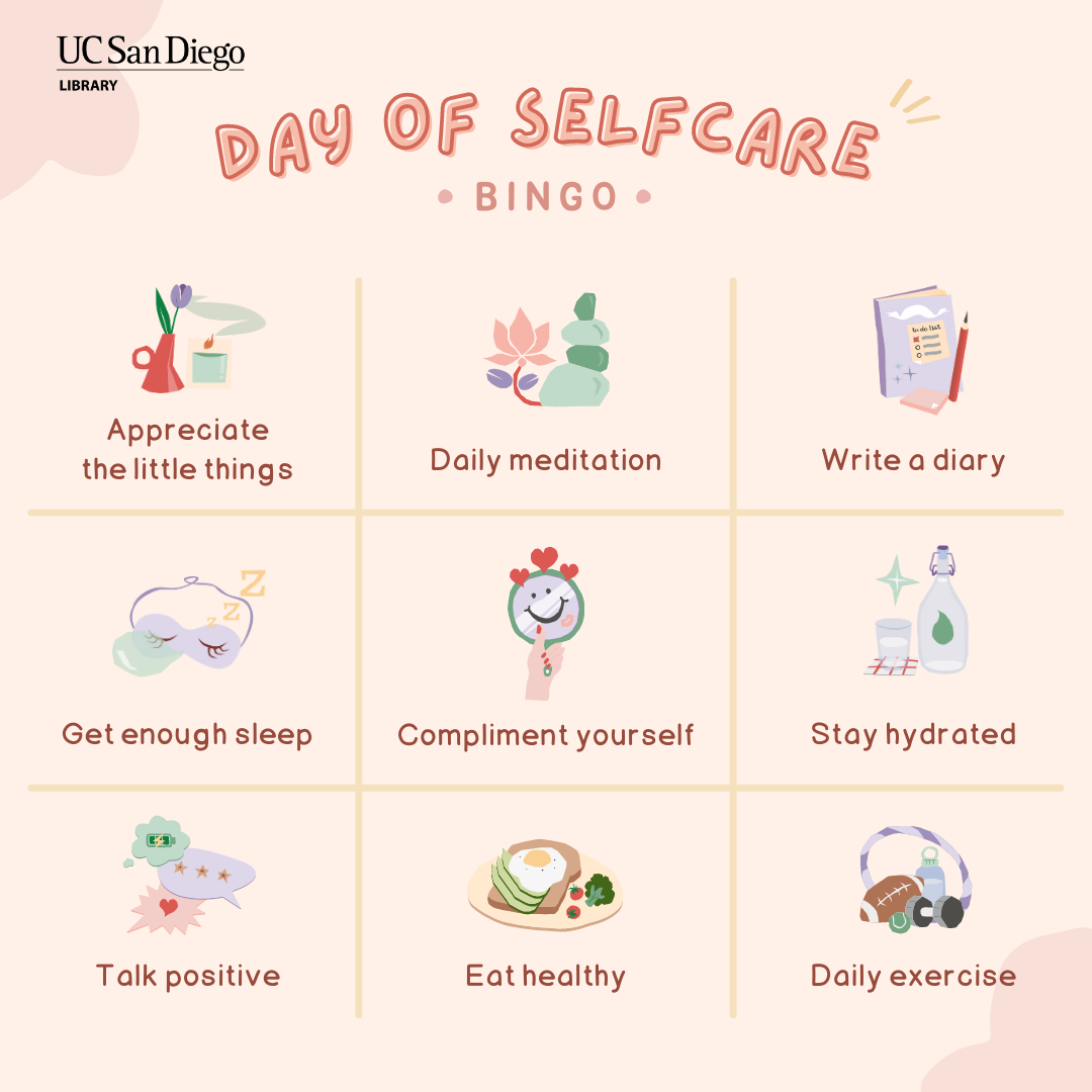 A graphic displaying a self care bingo.