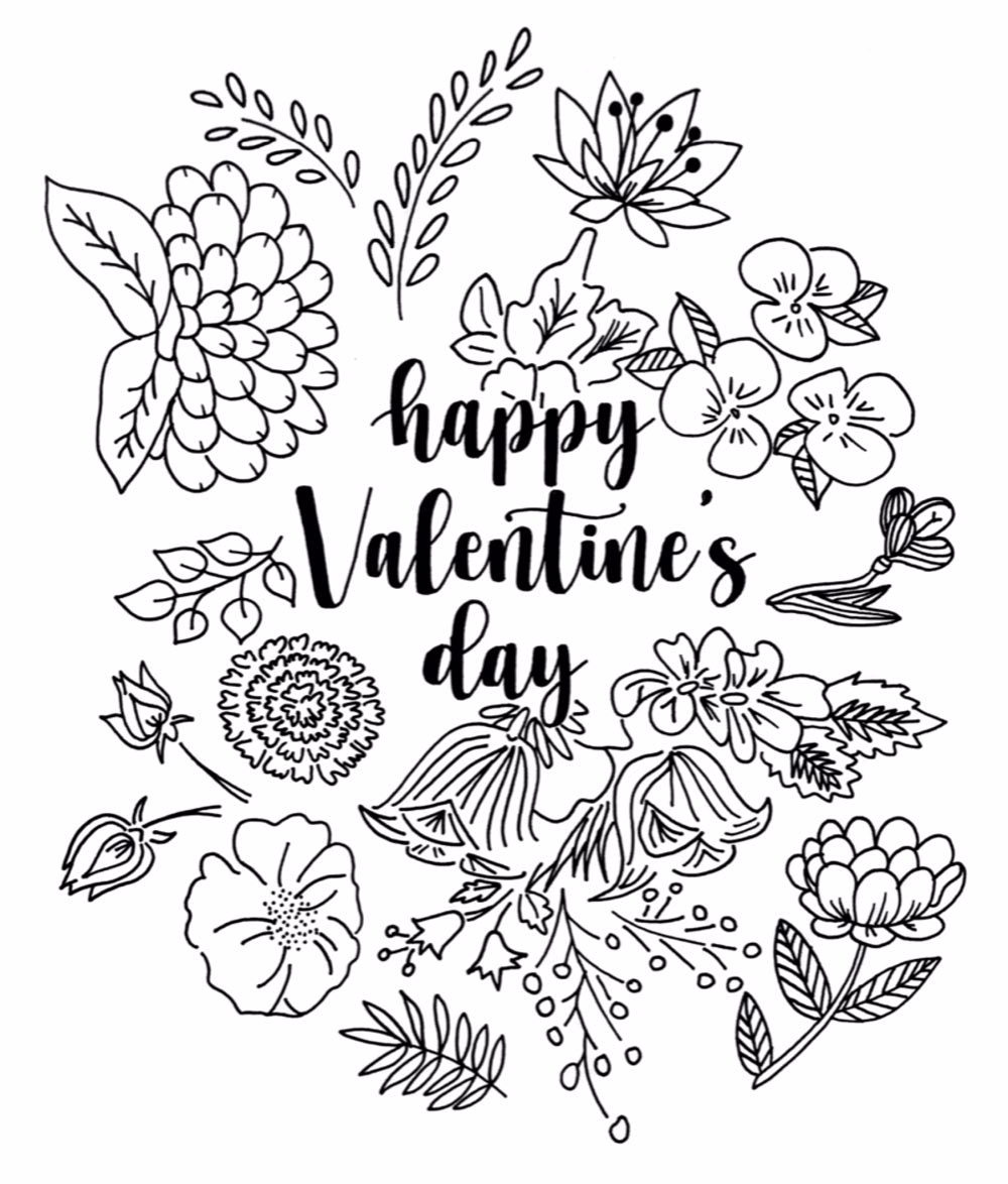 Link to download Happy Valentine's Day coloring page.