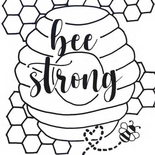 Link to download "Bee Strong" coloring page.