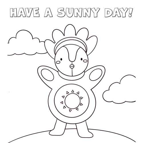 Download Sungod themed coloring page.  text reads have a sunny day