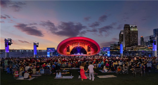 An audience viewing a symphony practice at the Rady Shell.