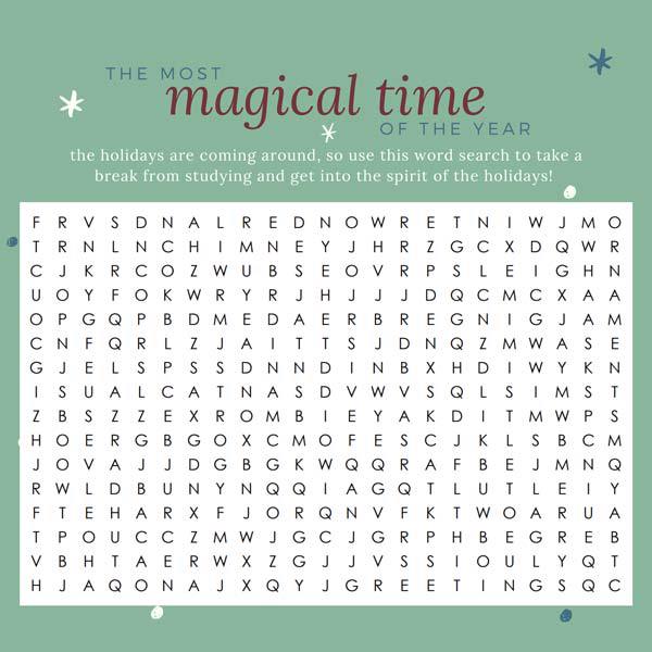 A holiday themed word search puzzle.