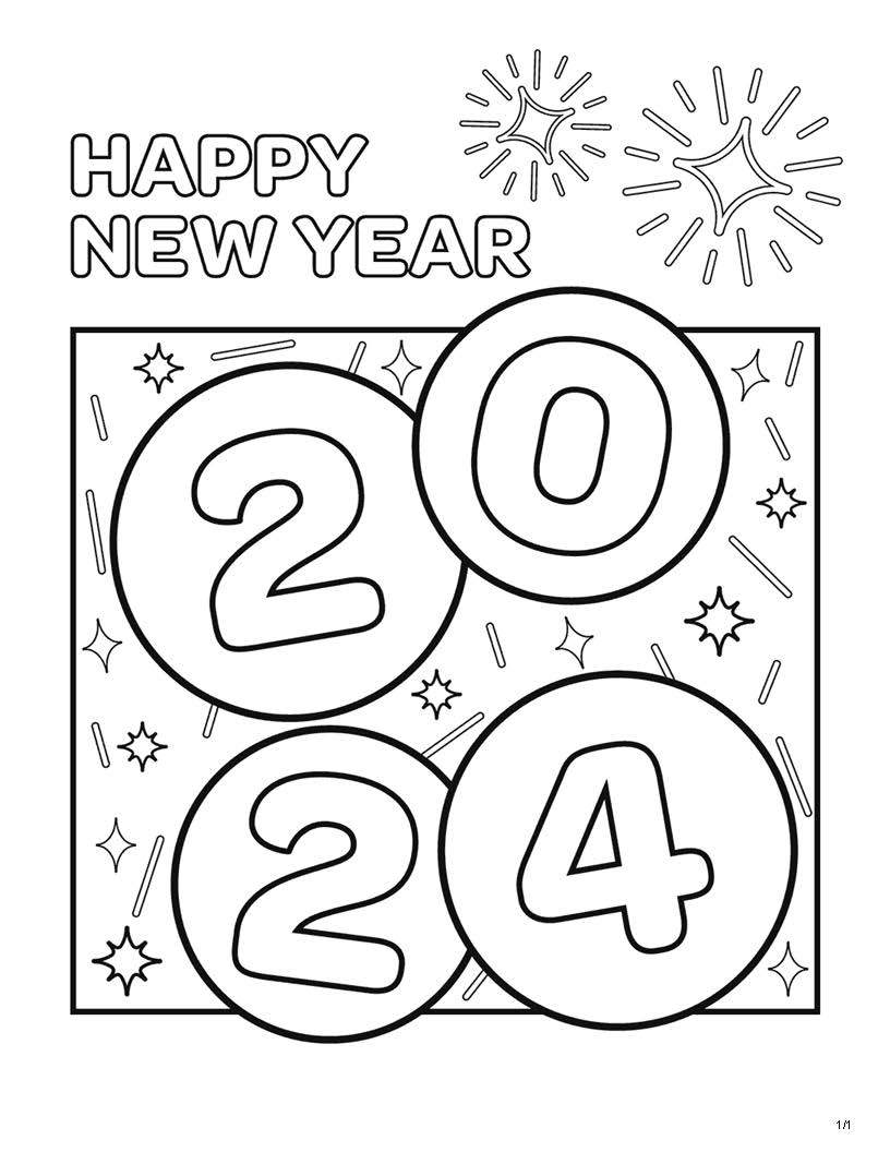 A Happy New Year coloring page.