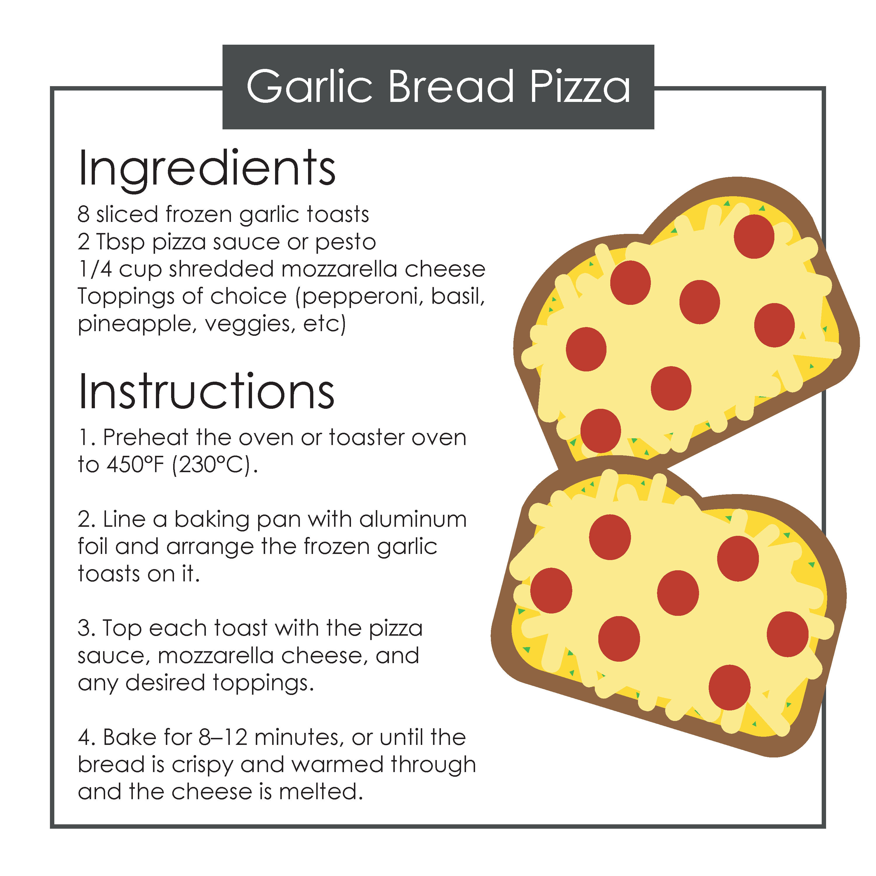 A garlic bread pizza recipe graphic.