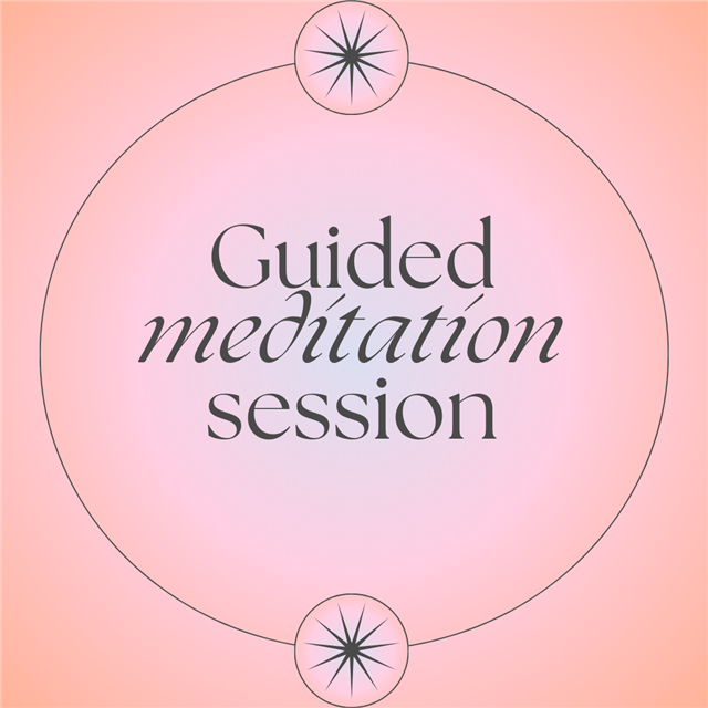 A pink graphic with text that says "Guided Meditation Session."