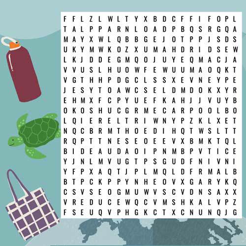 A save the earth themed word search puzzle.