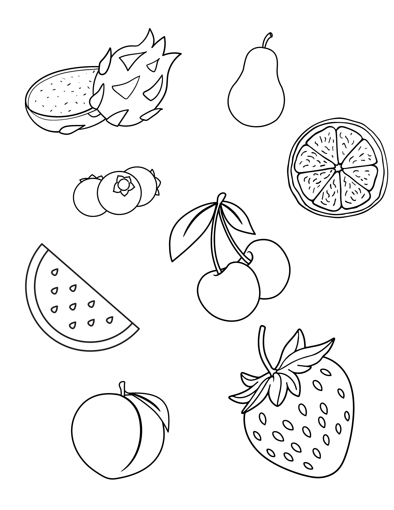 A coloring page of summer fruits.