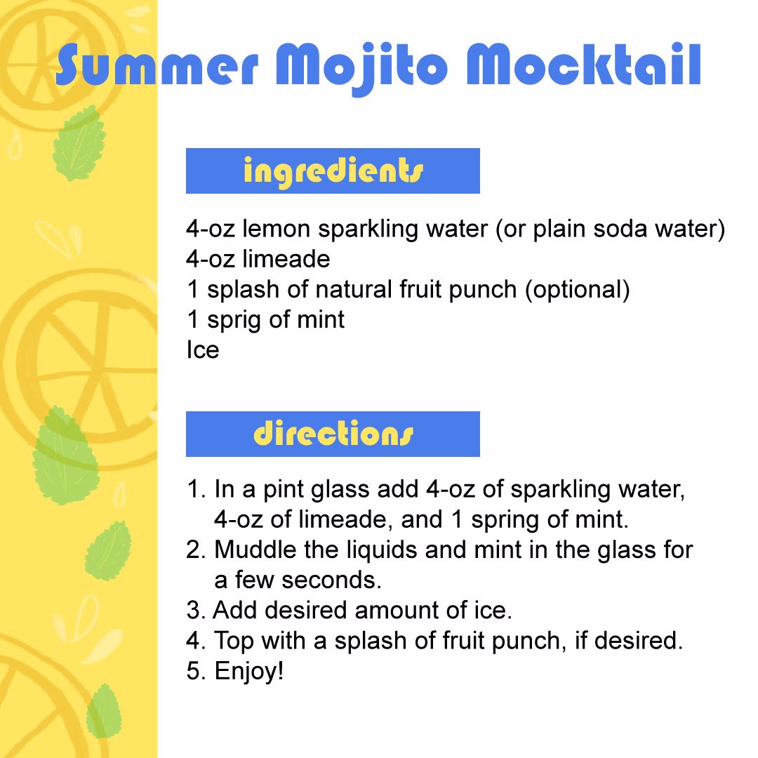 A recipe card for a summer mojito mocktail.