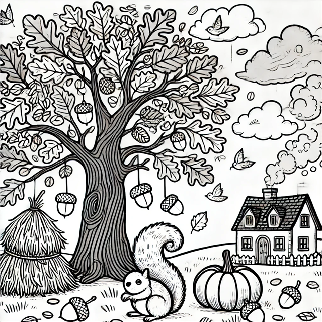 A fall themed coloring page.