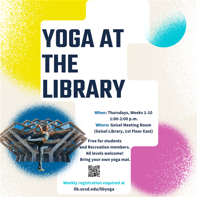 A Yoga at the Library graphic displaying info.