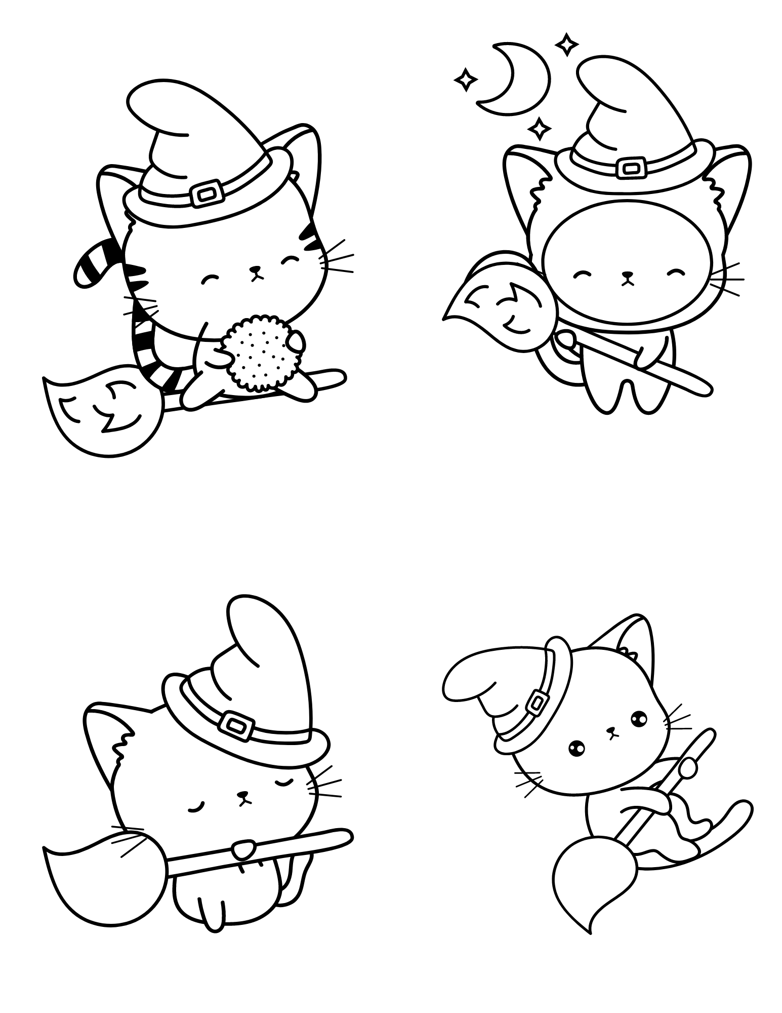 A witchy cat themed coloring page.