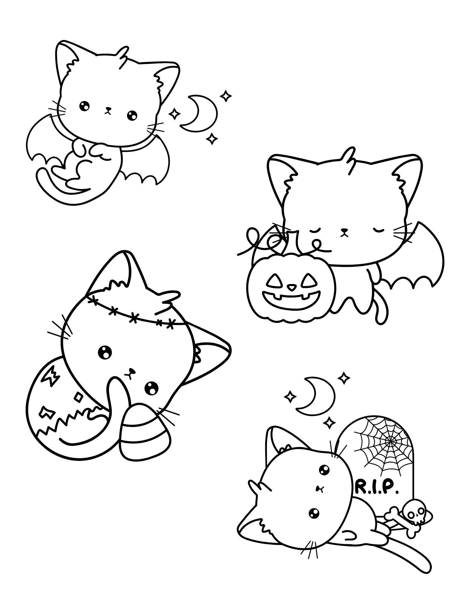 A spooky cat themed coloring page.