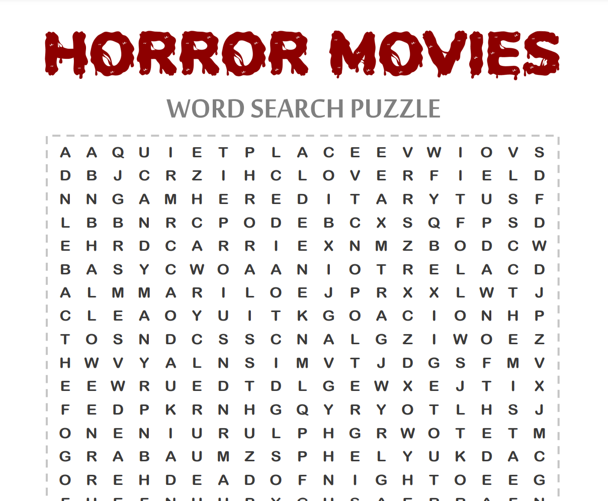 A horror movie themed word search.