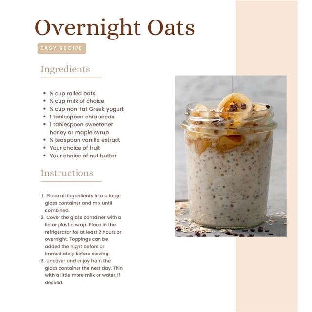 A recipe card for overnight oats.