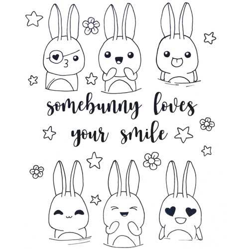 A coloring page of cute bunnies.