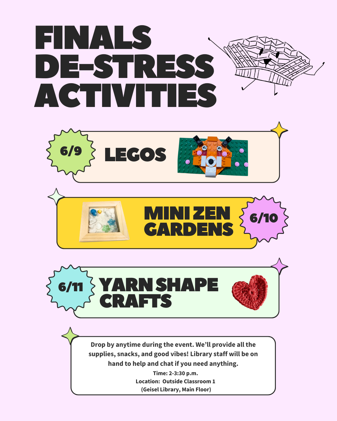 A graphic o Finals De-Stress Activities.