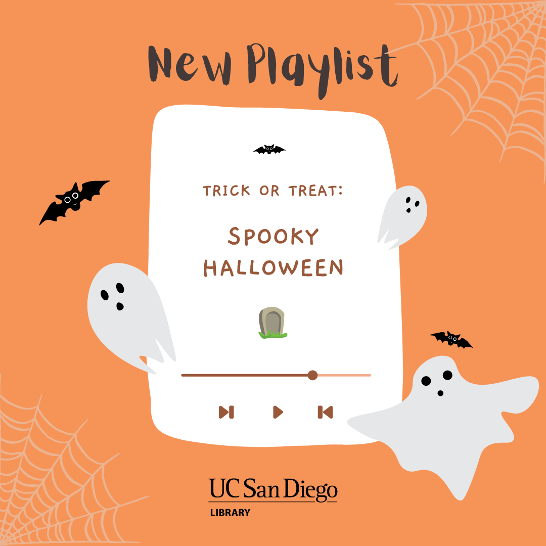 A graphic of a spooky themed Halloween playlist.