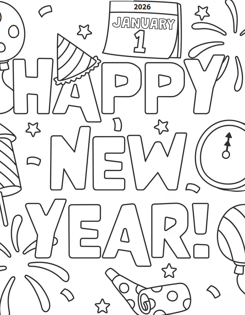 A Happy New Year coloring page.