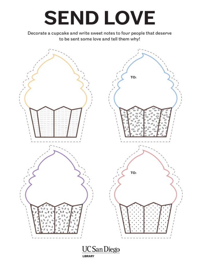 A graphic of four cupcake shaped notes that can be decorated and written on