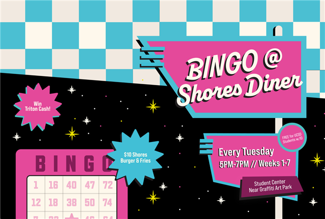 A graphic promoting a Bingo event at Shores Diner.