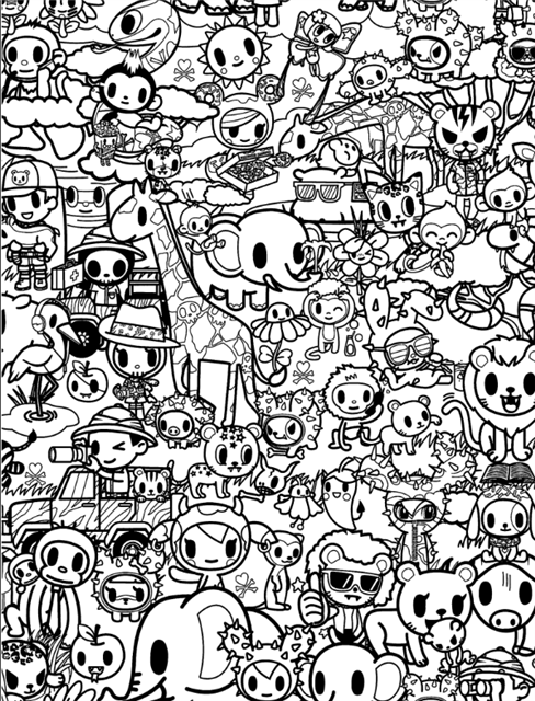 A coloring page of tokidoki. 