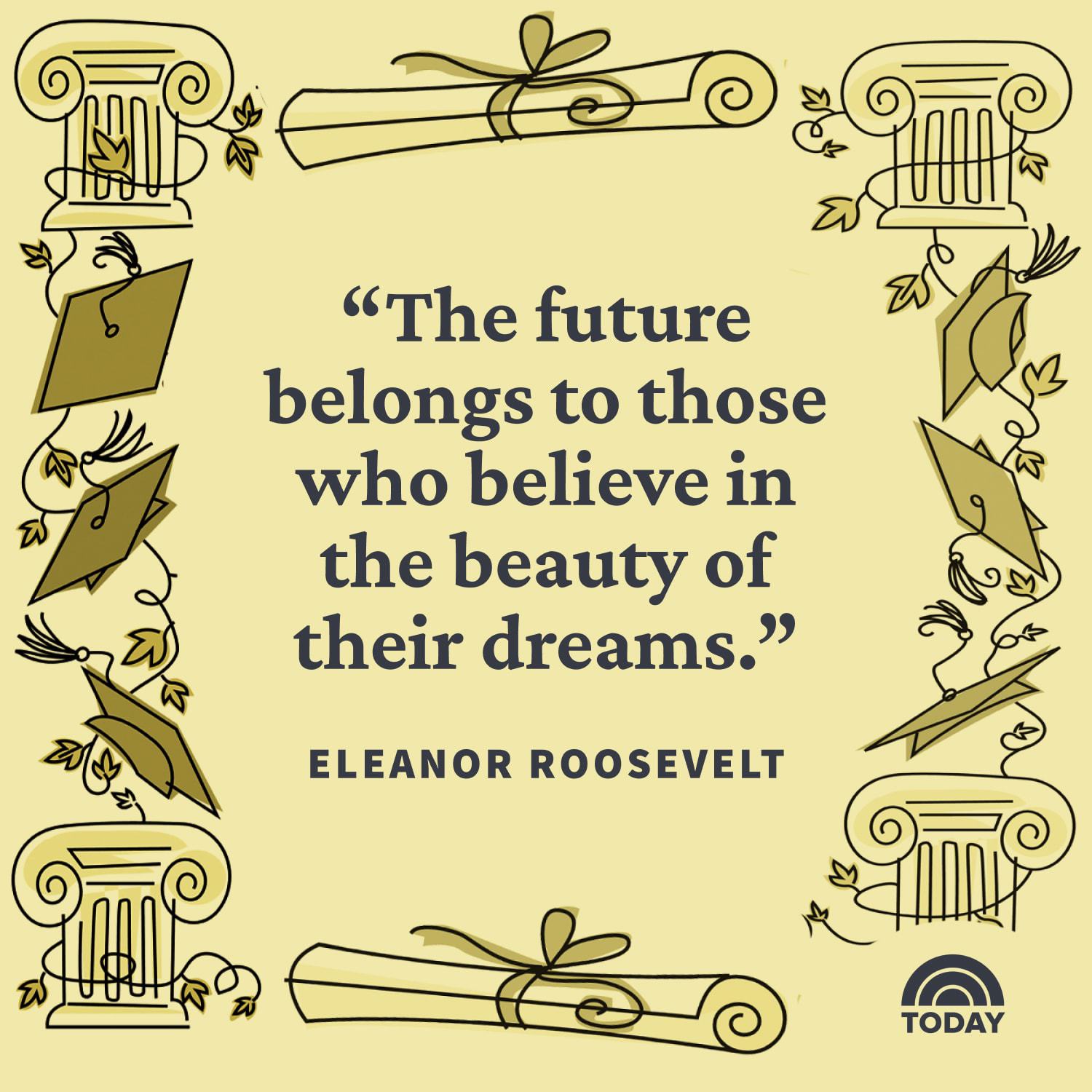 A graphic with a quote that says "The future belongs to those who believe in the beauty of their dreams." -Eleanor Roosevelt
