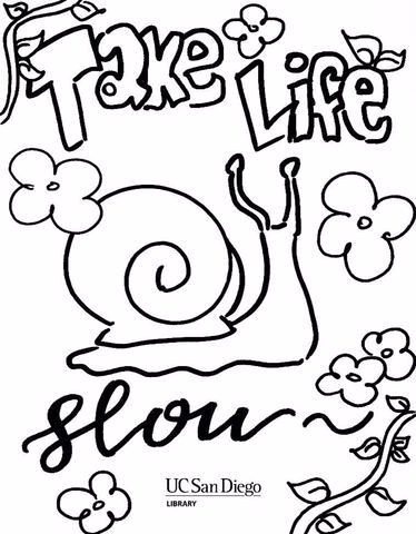 Take life slow snail coloring page