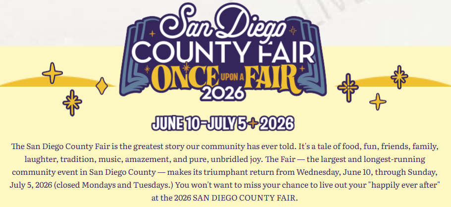 A graphic promoting the San Diego County Fair.