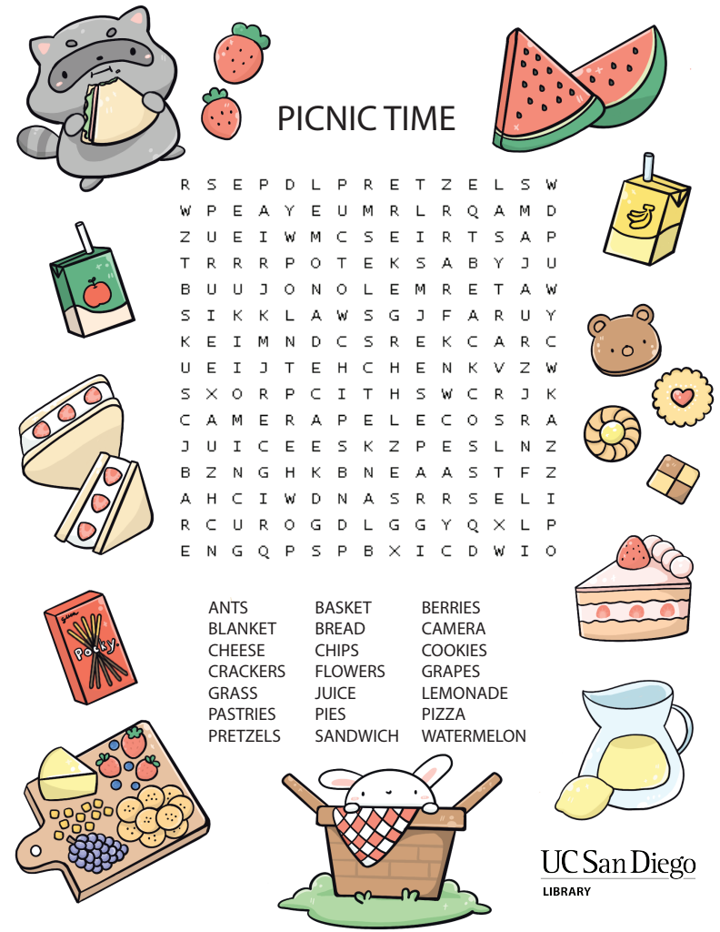 A picnic time themed word search puzzle.