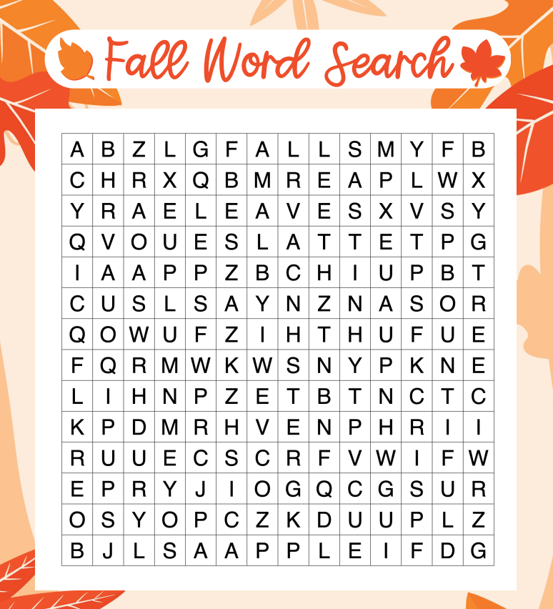A fall-themed word search.