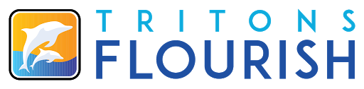 Tritons Flourish Logo; icon is silhouette of two dolphins.