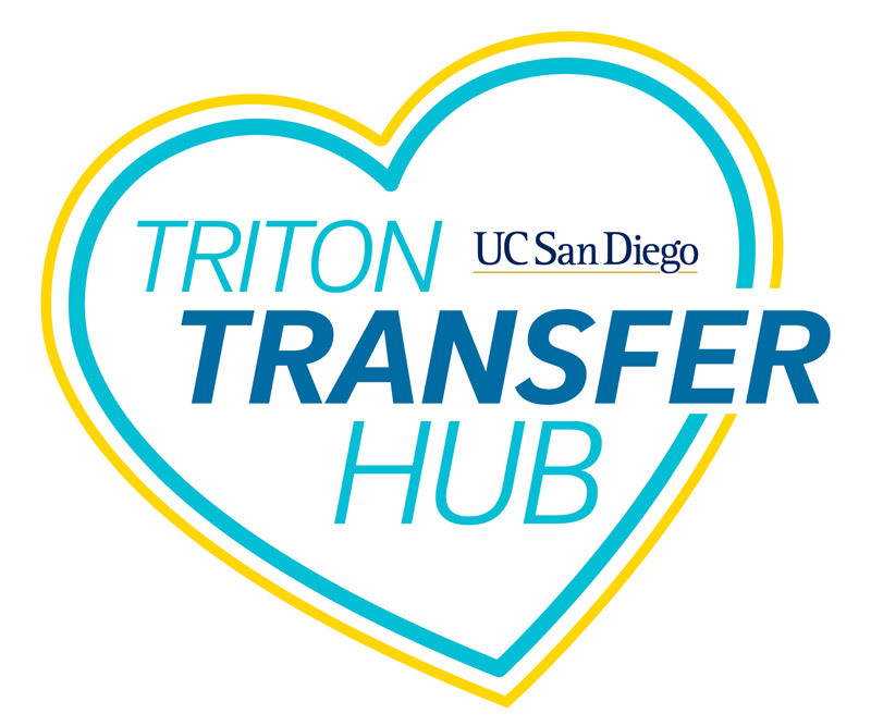 UC San Diego Triton Transfer Hub logo of a white heart outlined in bright blue and gold.