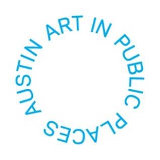 A logo of a blue text placed in a circle that says, "Austin Art in Public Spaces"