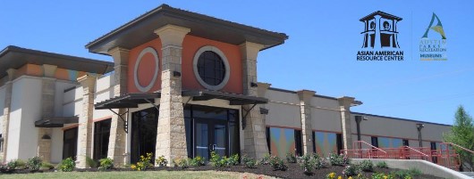 Front of the Asian American Resource Center which is designed with traditional Chinese architecture and modern accents and touches. 