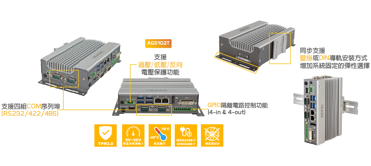 AGS102T IoT Gateway Computer 無風扇閘道器系統 (Intel® Apollo Lake架構)
