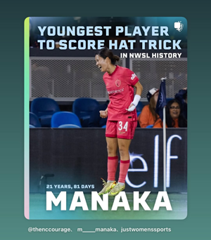 Youngest Player to Score Hat Trick in NWSL History 21 years, 81 days MANAKA
