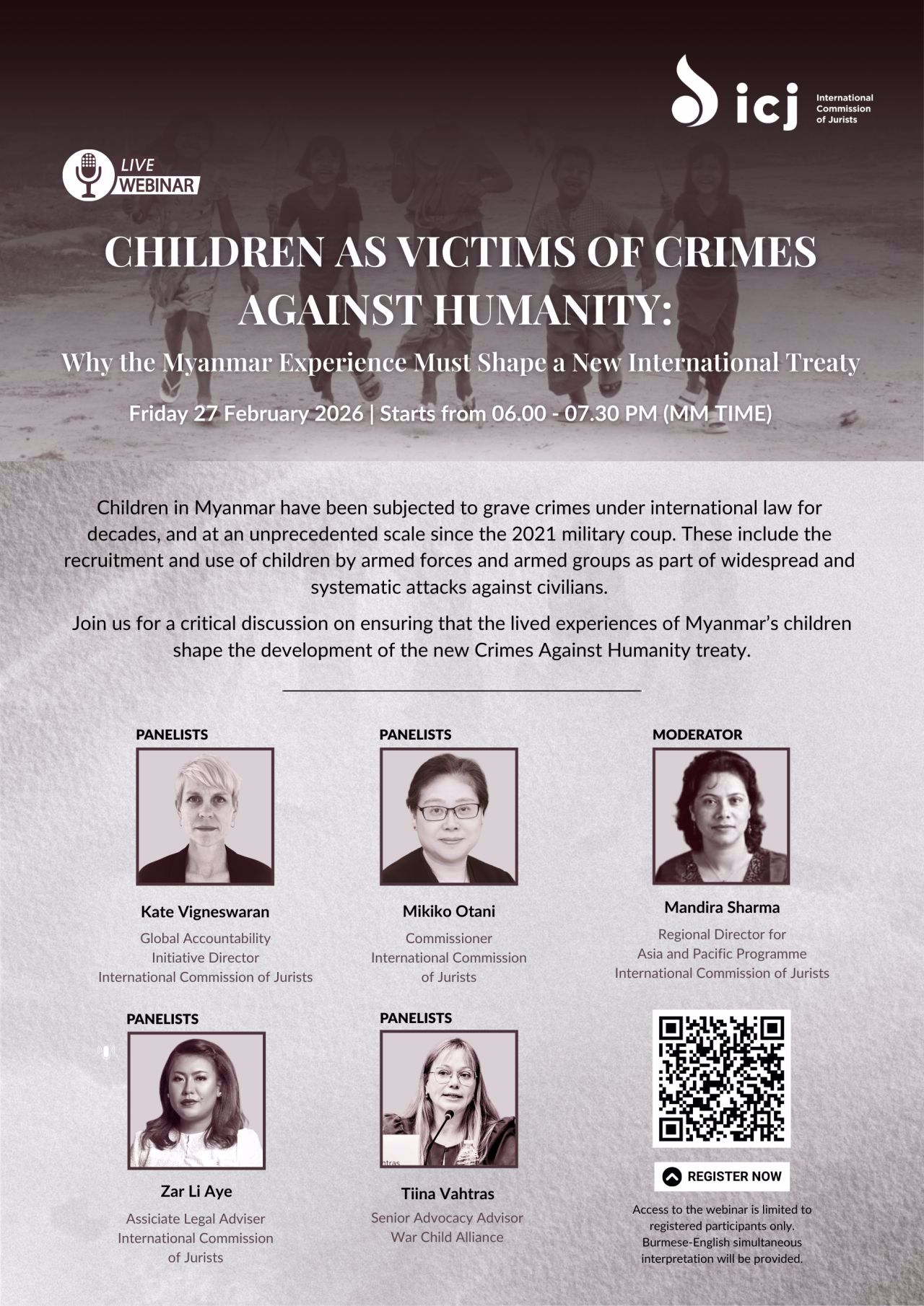 ICJ Webinar on CAH, Child Rights, and Myanmar