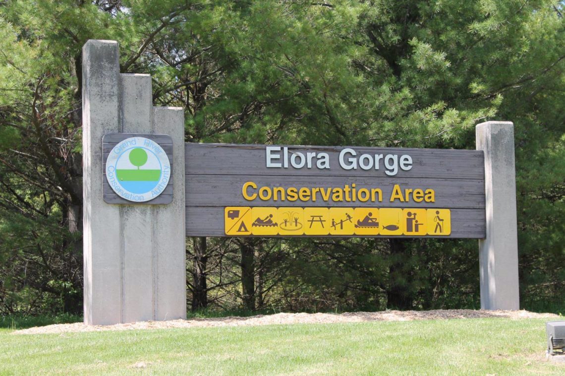 A photograph of the sign at the entry way to the Elora Gorge Conservation Area