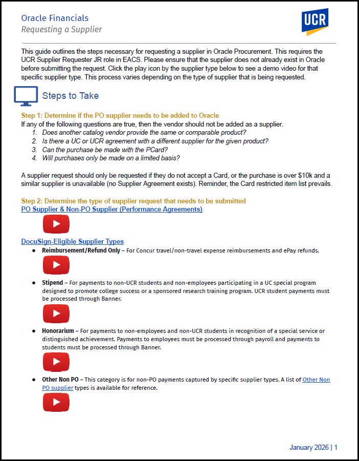 Screen capture of the first page of the updated Request Supplier Guide.