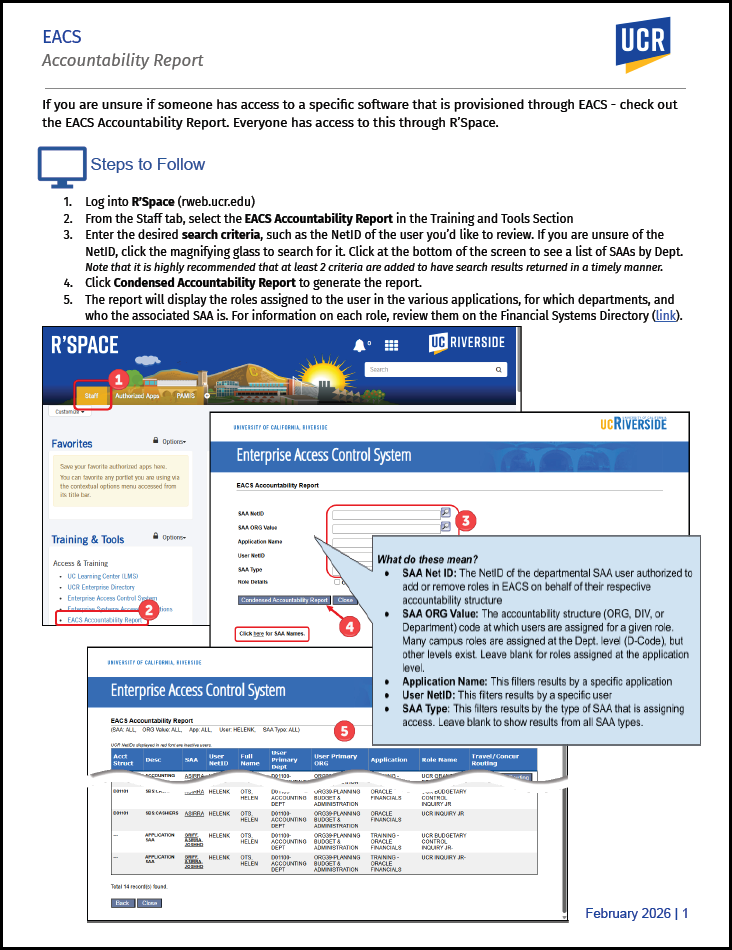 Screen capture of the first page of the EACS Accountability Report guide