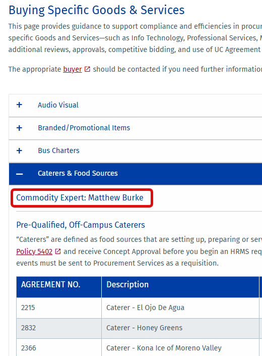 Screen capture of the Buying Specific Goods & Services page with example buyer circled in red