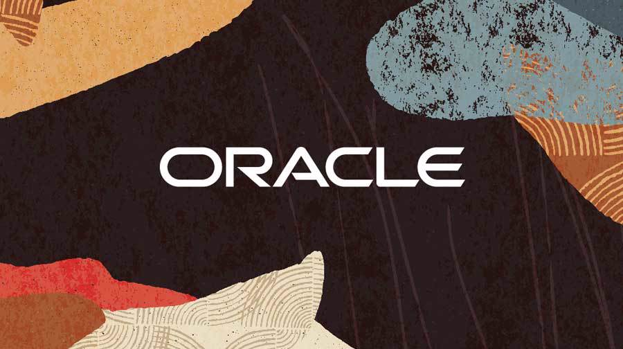 Decorative image with the text "Oracle" showing a redwood style background. 