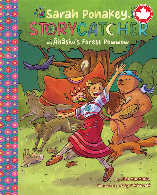 Sarah Ponakey, Storycatcher and Âhâsiw's Forest Powwow Sita MacMillan,  Azby Whitecalf  