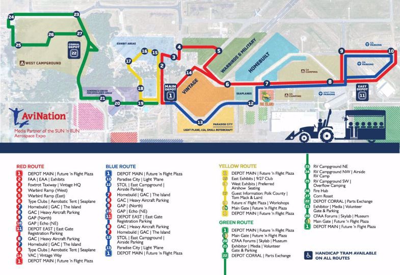 Diagram showing tram system at SUN 'n FUN Aerospace Expo
