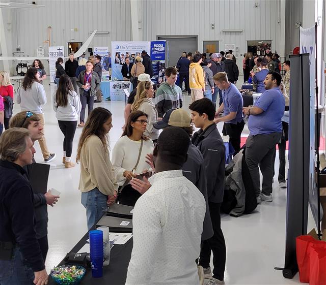 Crowd of students at a career fair